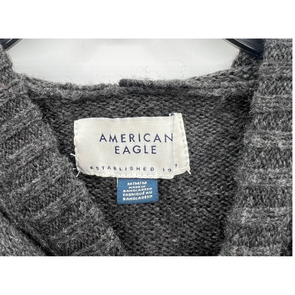 American Eagle Outfitters Men Wool‎ Hoodie Sweater Fair Isle Gray Size M Pockets